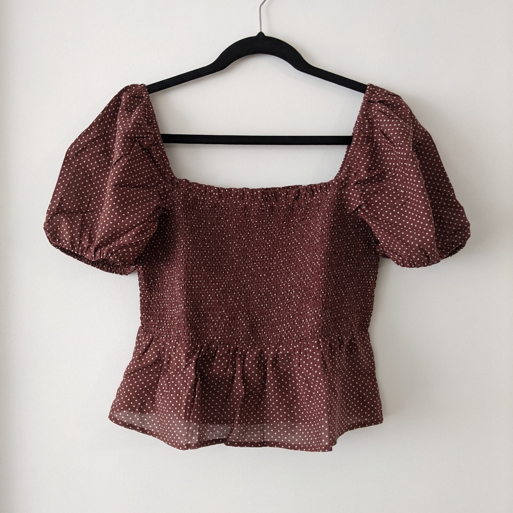 NWT J Crew square neck cotton voile polka dot blouse maroon